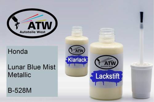 Honda, Lunar Blue Mist Metallic, B-528M: 20ml Lackstift + 20ml Klarlack - Set, von ATW Autoteile West.